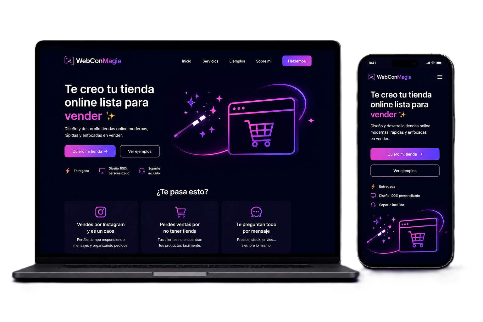 mockup de una pc con una web